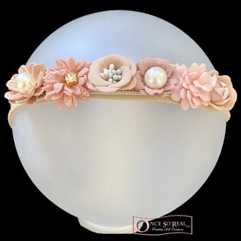 Haarbändchen mit Applikationen *Miniblüten mit Perlen und Strass rosa