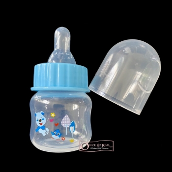 Babyflasche aus Kunststoff mit Motiv und Deckel *hellblau